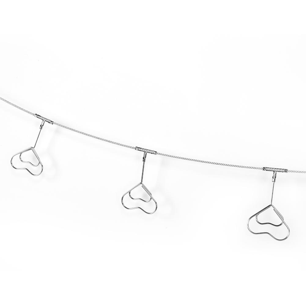 Hanging Photos Clips Heart Shapes Steel Wire Rope Wall Pictures Display Decoration