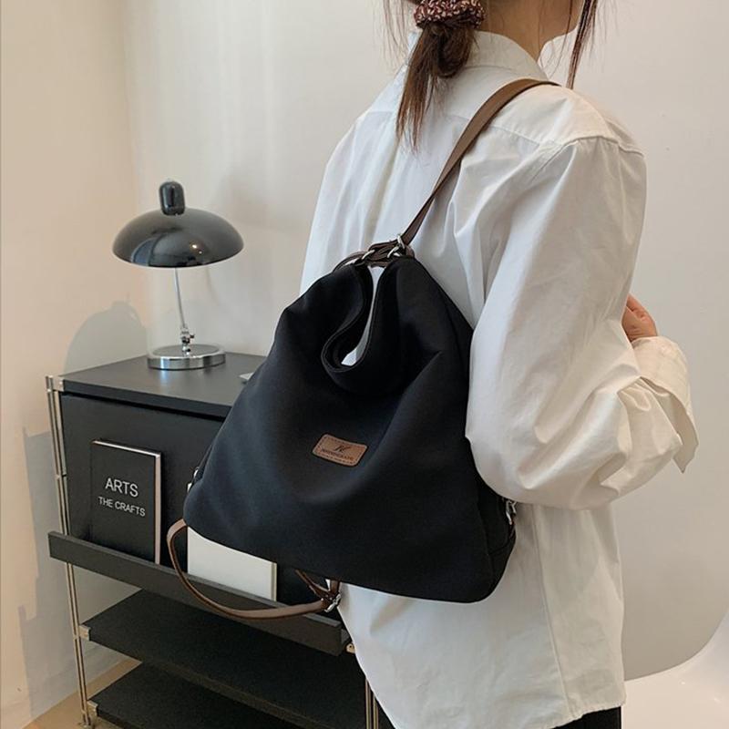 Schoolbag Women's Black Canvas Tote Bag High Capacity Minimalist College Style Fashion Versatile Casual One Shoulder Crossbody Backpack