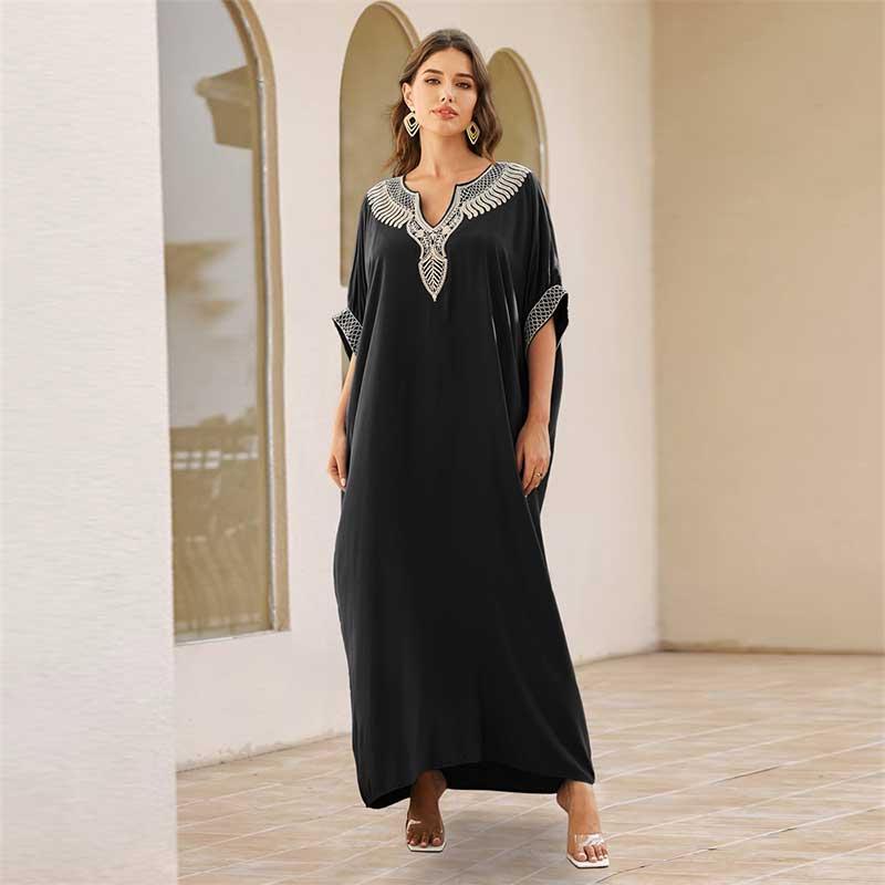 2024 Black Fashion Badedrakt Cover Up For Kvinner Hus Kjole Elegant broderi Kaftan Summer Beach Badedrakt Coverup Outfit Q1622