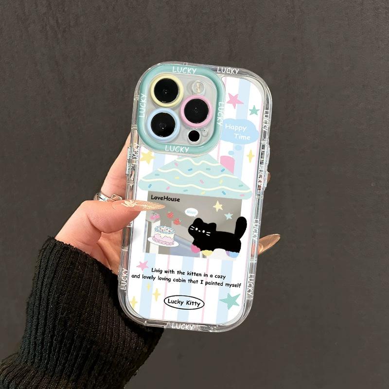 

Cake Black Cat Suitable for Apple 16promax Mobile Phone Case Iphone15plus Mirror 14 13 Cartoon 17AIR Apple 17PROMAX