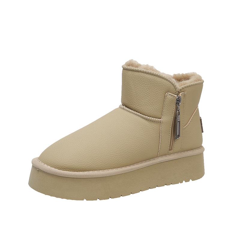 

Мода 2024 Зима Новый Стиль Кожа и Бархат Толстая Подошва Теплые Зимние Сапоги Боковая Молния Модные Короткие Сапоги Женские Уличные Хлопковые Туфли 35