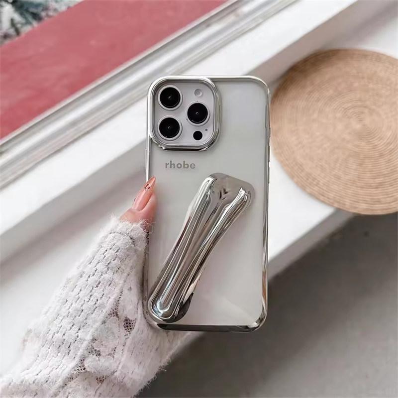 

Роскошный прозрачный чехол с цветной рамкой и покрытием для губ INS Lipstick Case для iPhone 16 15 14 13 12 11 Pro Max, портативный держатель для блеска для губ iPhone 11 серебряный