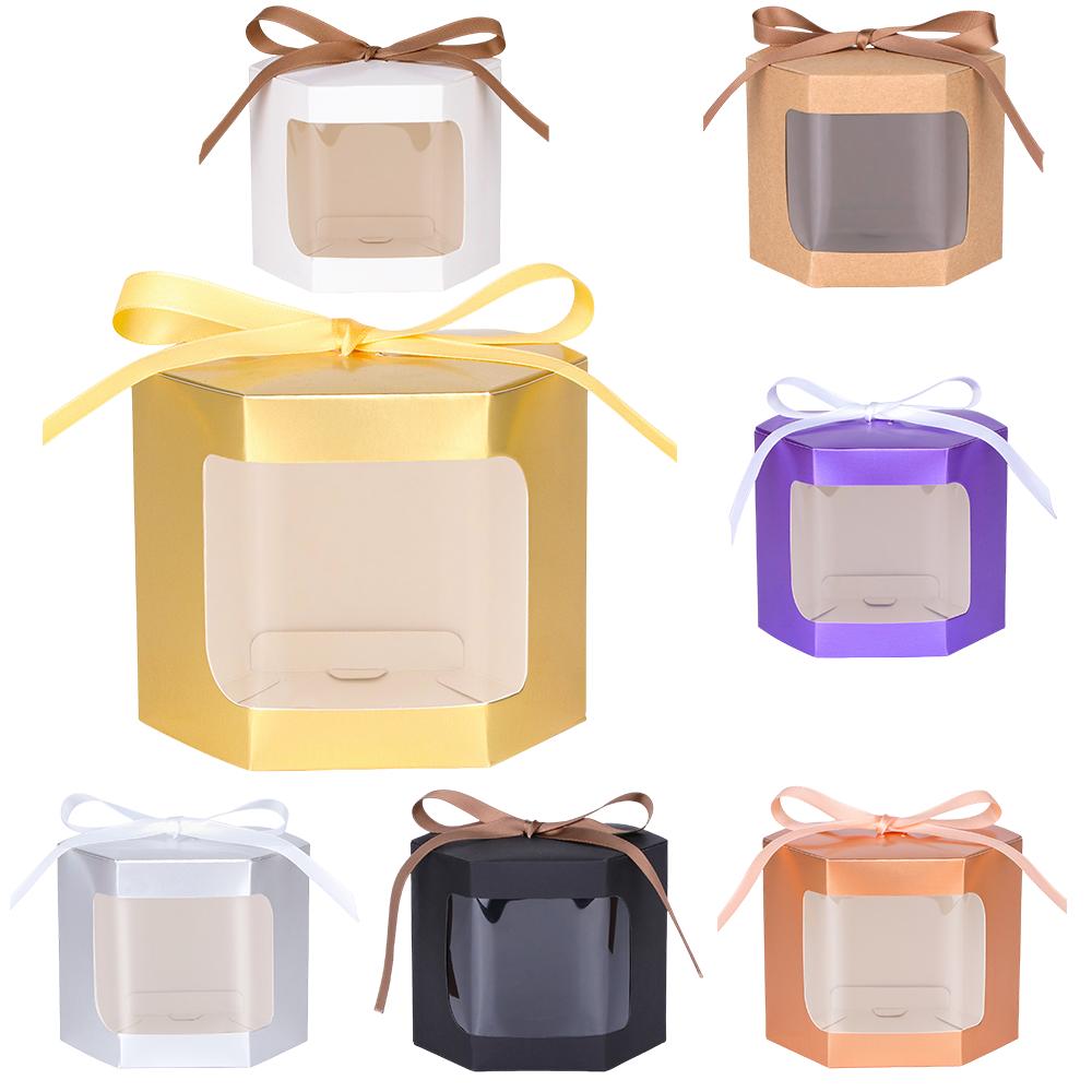 10 Stück Kuchenboxen Verpackungspapierbeutel Sechseckige Süßigkeitenboxen Mit Klarem PVC-Fenster Geburtstag Geschenkbox Geschenke Süßigkeiten Verpackung