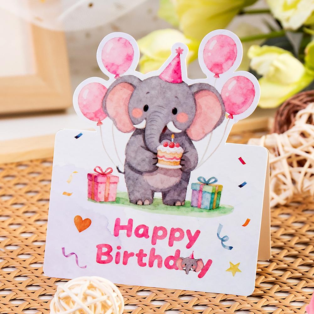 10 birthday cards, 3D small size cartoon, simple folding, handwritten blessing message, birthday card