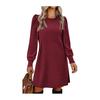 Women's Fall Crew Neck Sweater Dress Long Lantern Sleeve Short Dress Casual Knit Pullover