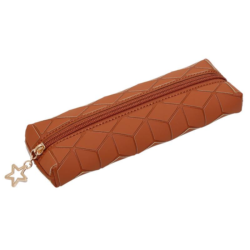 Diamond Lattice PU Leather Large Capacity Pencil Case - Stylish Student Stationery Organizer
