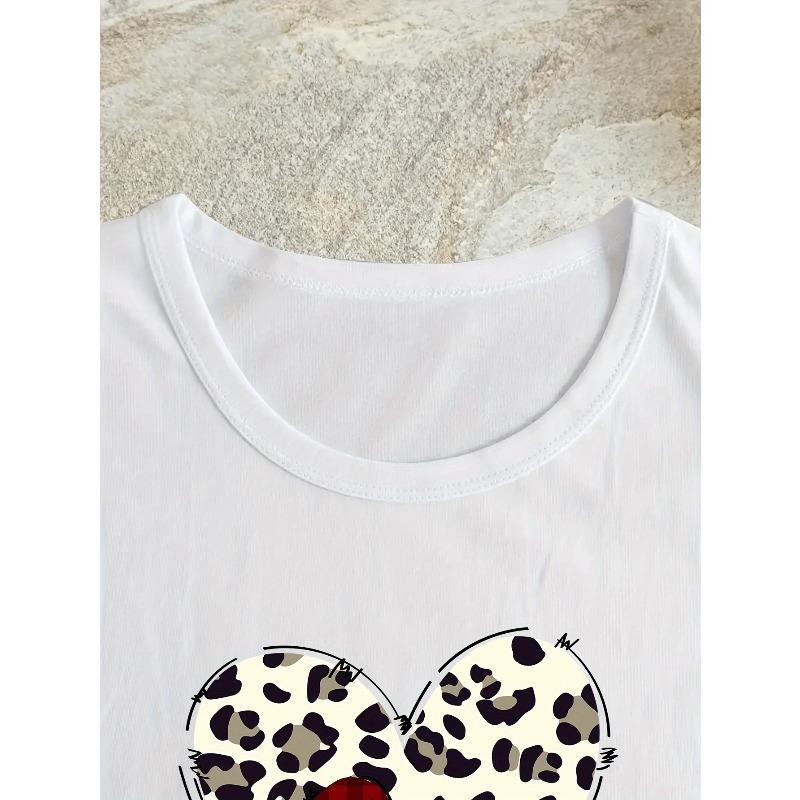 Europäische Größe Herz&Liebe Aufdruck Sommer T-Shirt, Vielseitiges Kurzarm Rundhals Oberteil, Damenbekleidung