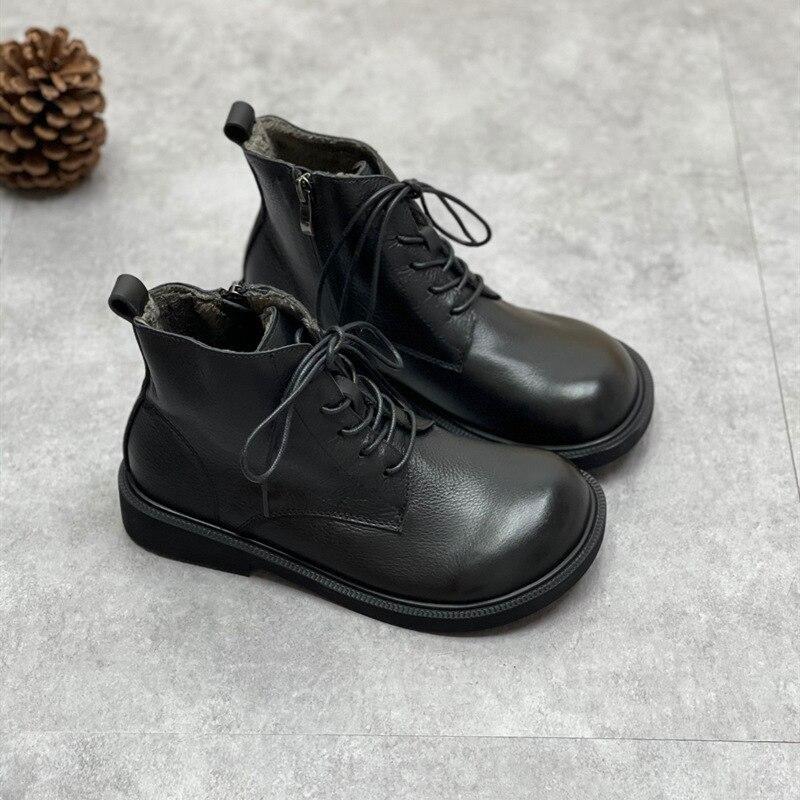 Johnature Enuine Eather Inter Oots Women Hoes Ip Ound Oe Lat With Andmade Leisure Sewing Nkle Ladies Boots