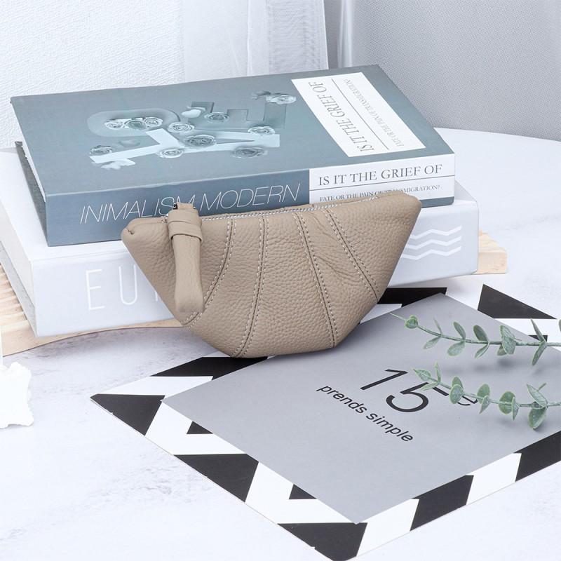 Real Cowhide French Croissant Women High-quality Niche Ins Kosung Bag Hand-held Lipstick Storage Change Purse