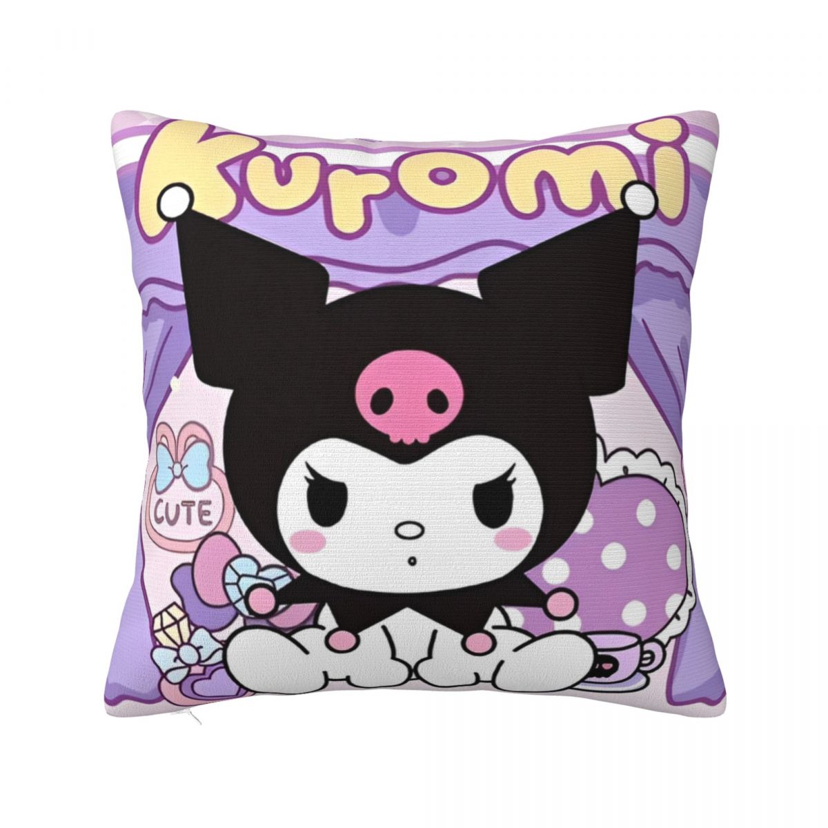 

Black Kuromi Bat Skull Cartoon Square Pillow Cases Cushion Covers Funny Zippered Decor Pillowcase for Home 45x45cm 12x12Inch