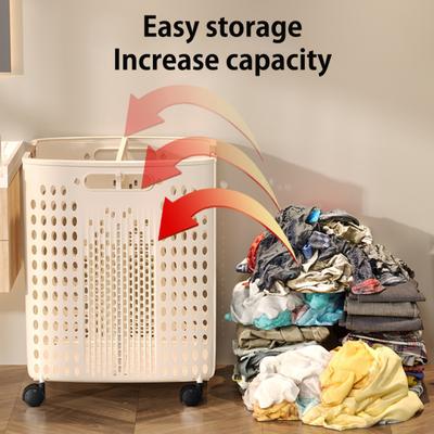 Clothes Laundry Basket with Wheels Large Capacity Foldable Design Wheeled Hamper Storage Basket with Handle