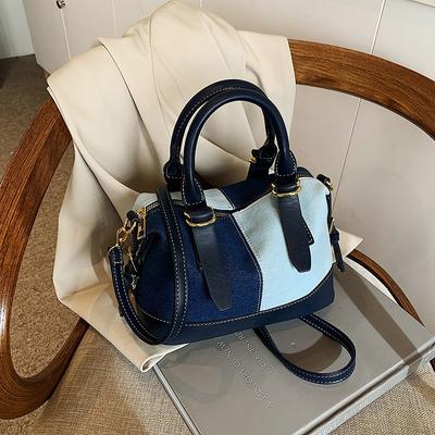 Denim-Tasche mit Farbblock-Design, Damen-Modetrend 2025, Handtasche, Schultertasche, Nischendesign, lässige Umhängetasche, Beuteltasche