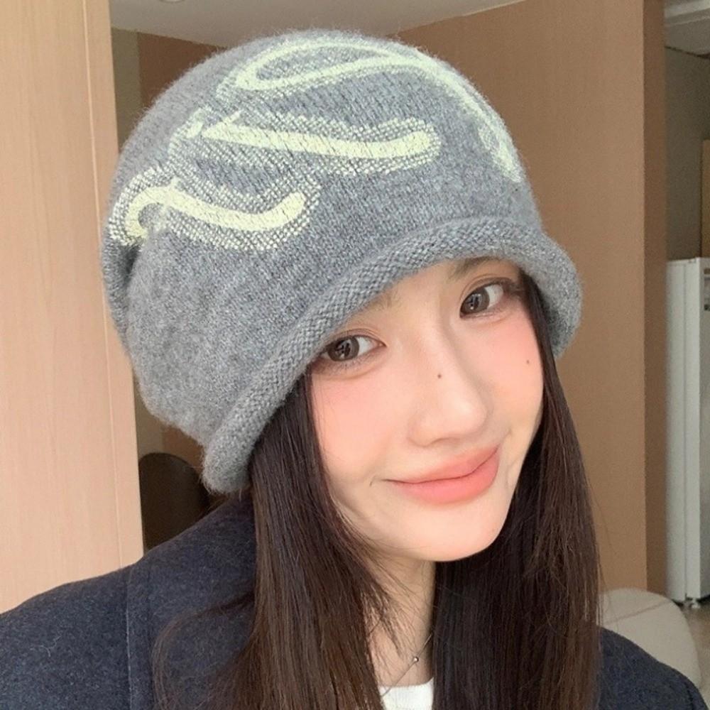 Autumn Winter Warm Lazy Cap Knitted Small Face Cold Hat Retro Slouchy Beanie Cap  Wrap Head Cap