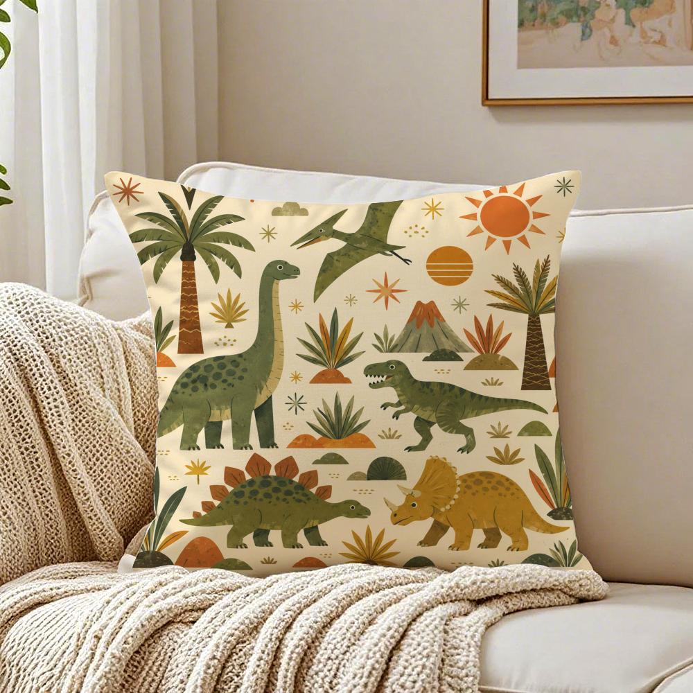 Dinosaur Retro Dino Cushion Cover Breathable Organic Short Plush Cushion Covers Machine Washable WrinkleResistant Soft Durable