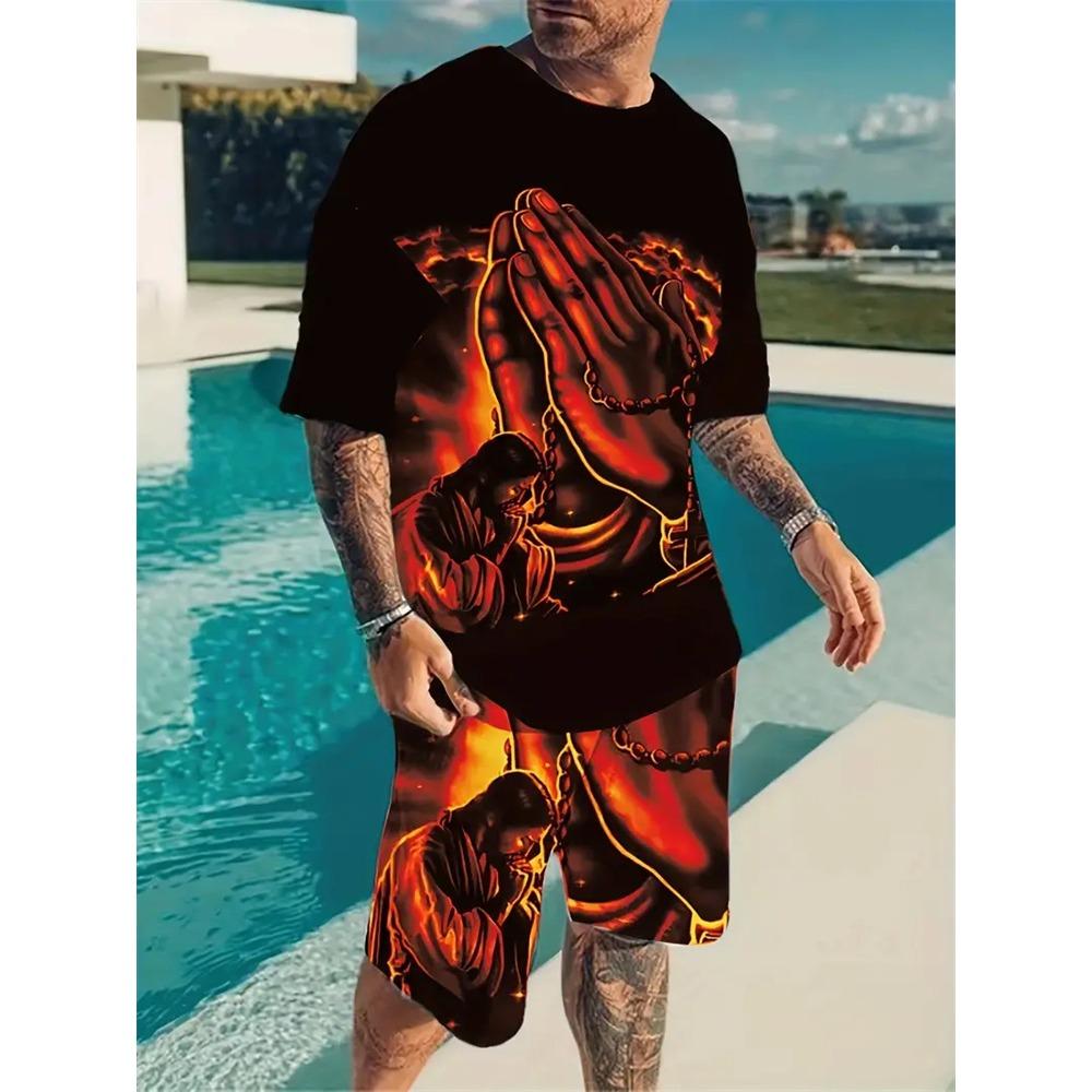 Vacation Casual Short Sleeve T Shirt Outdoor Street Shorts Summer Men's Short Sleeve Shorts Set Mens Skull Printed Set Hot Model