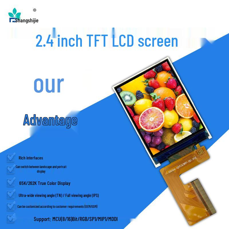 2.4" TFT Color LCD Display with ST7789V Driver IC, 36-Pin Plug-in Connection