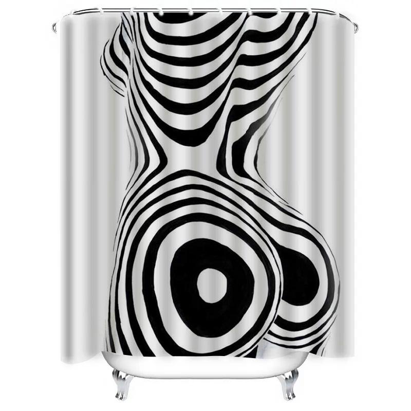 Abstract Black and White Body Art Waterproof Shower Curtain Heat Resistant Machine Washable Non-Transparent 180x180cm