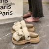 Fashion Cute Short Plush Cartoon Puppy Indoor Slippers Women Winter Warm Faux Fur Cotton Slides Comfortable Thick Bottom Bedroom Slipper