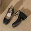 Fashion French Mary Jane Women's Shoes Chunky Heel High Heels Retro Buckle Elegant Single Shoes Spring Autumn Versatile round Toe