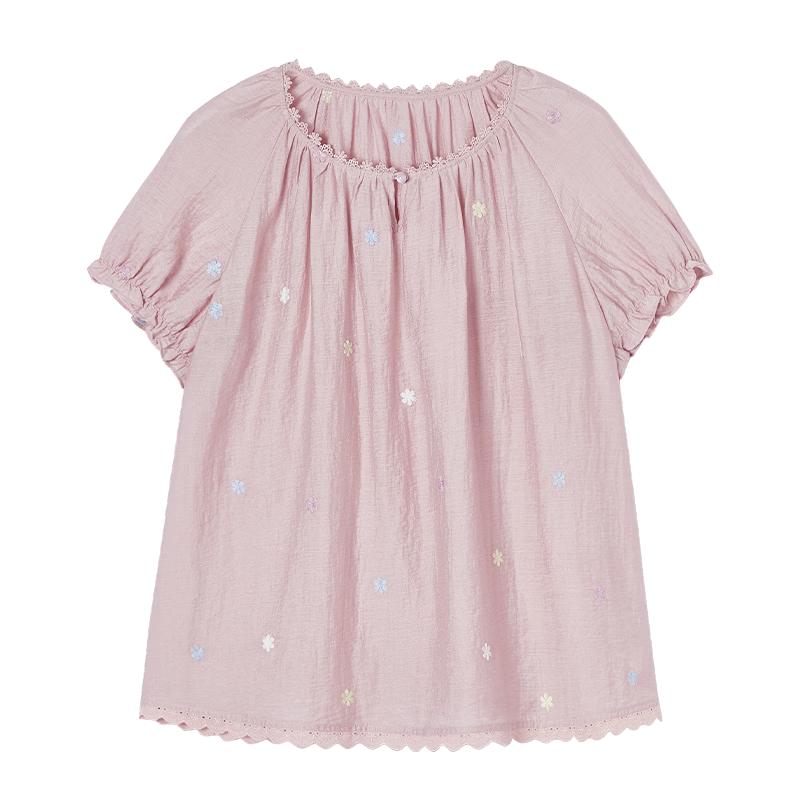 Xiangying Embroidered Puff Sleeve Top L