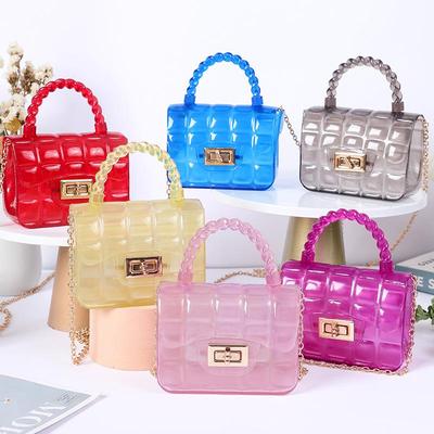Girls Grid Mini Crossbody Fresh Sweet PVC Jelly Bag Wholesale Foreign Trade Crossbody Purse With Lock Buckle Chain Candy Color