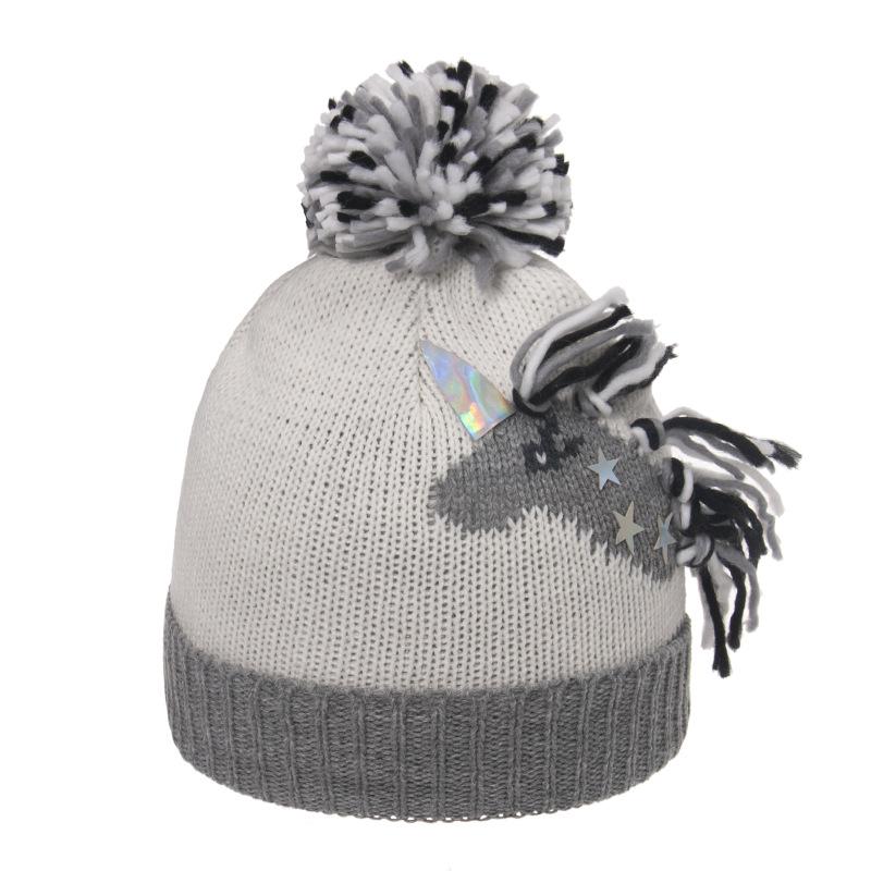 

2025 autumn and winter hat cute unicorn knitted hat travel warm windproof fashion versatile hairball knitted hat M（56-58cm） серый