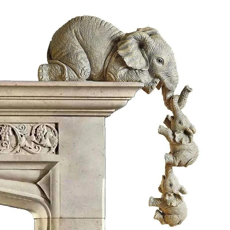 3Pcs Cute Elephant Figurines Elephant Holding Baby Elephants Resin Crafts Mother Elephants Hanging Baby Home Decor Statue Gift