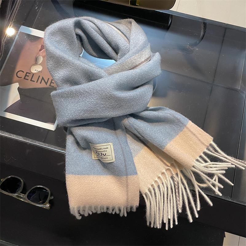 Water ripple pure cashmere double-sided contrasting scarf couple winter women