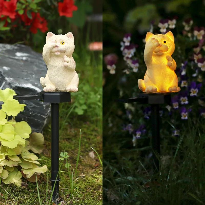 New LED Solar Lawn Light Resin Landscape Courtyard Park Atmosphere Decoration Light Emitting Outdoor Cat Ground Plug-in Light