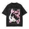 Koi Karpfen Fisch Japanische T-Shirts Gewaschen Kurzarm Harajuku T-Shirts Vintage Herren Damen Streetwear Bedrucktes T-Shirt