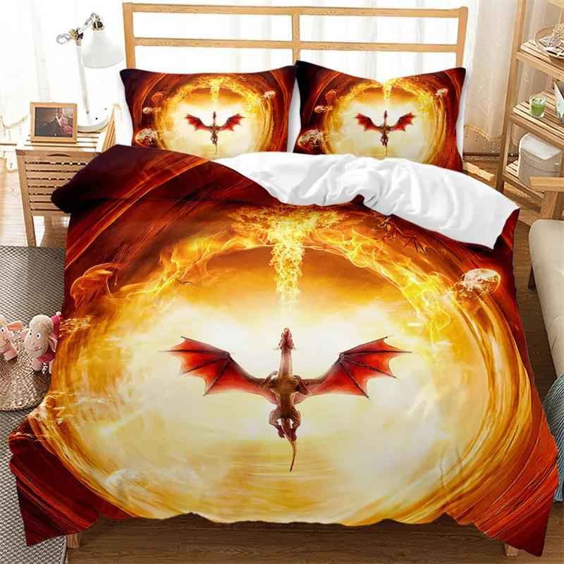 Comforter Ancient Wild Animal Bedding Set Flying Dragon Microfiber Gothic Theme Monster Comforter For Children Boys Teen