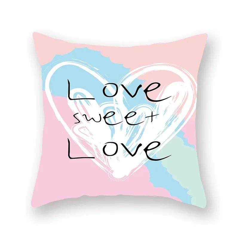 Cute Pink Red Heart Print Home Decor Pillow Sofa Cushion Cover Valentine's Day  Pillowcase
