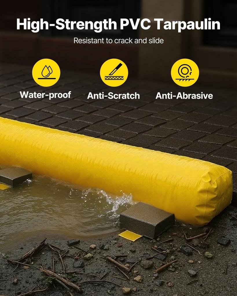 Flood Barrier, 12 Ft Length X 12 In Height Sandbag Alternative, Water Barrier for Flooding with Great Waterproof Effect, Reusable PVC Water Diversion