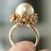 Classic Inlaid Imitation Pearl CZ Women's Ring Vintage Gold Color Hand Carving Flower Daily Wear Party Jewelry Anniversary Gift