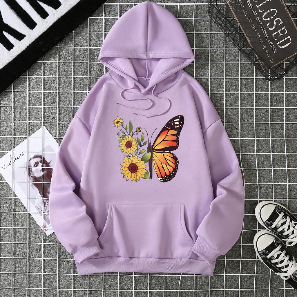 2025 autumn and winter fleece women's sweater threaded cuffs hem loose thermal hooded