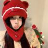 Sweet Neck Collar Beanies Cap Bow Pullover Cap Fashion Bear Ear Knitted Hat  Autumn