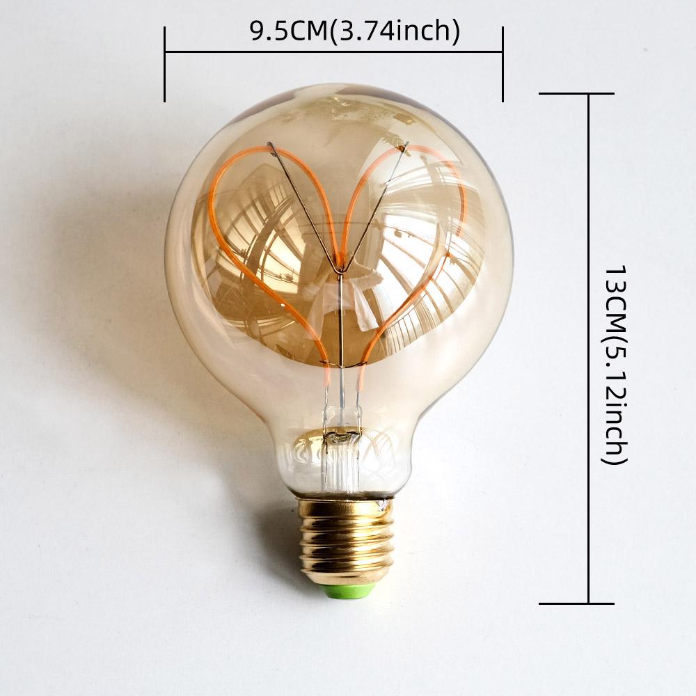 TIANFAN Vintage Led Bulb G95/G30 Edison Bulb 4W Dimmable 220V 110V E26 E27 Heart Filament Decorative Light Bulb Yellow Warm
