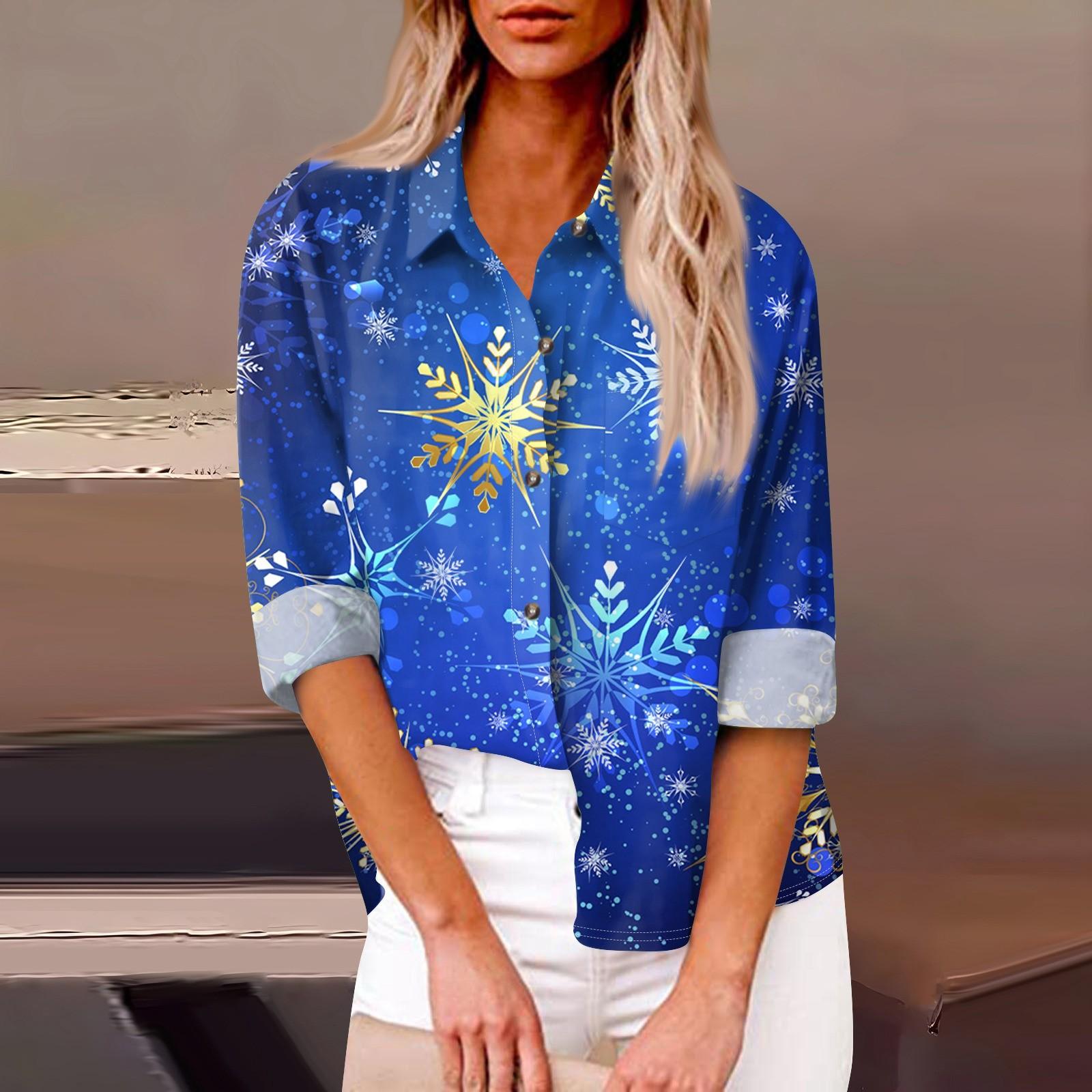 

Женская свободная повседневная рубашка с длинными рукавами и рождественским принтом, кардиган с принтом и карманами XL