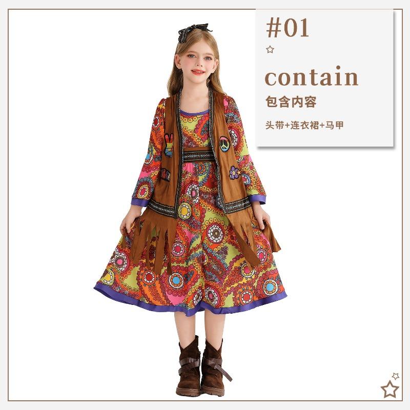 

Halloween children s costume little girl vintage hippie 6070 costume carnival dress XXS/110