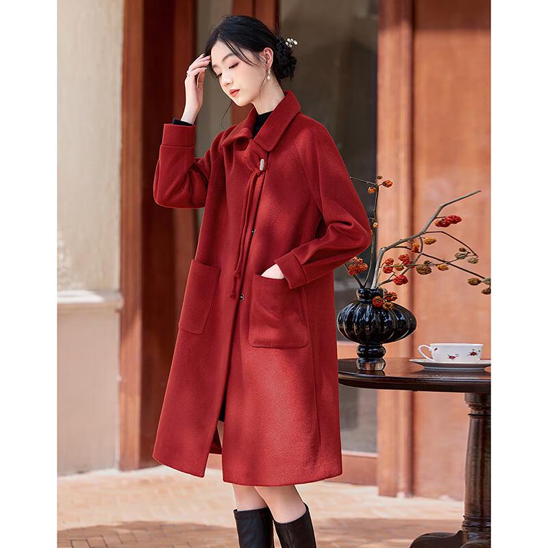 Shishui Nianhua Women's Red Wool Blend Coat