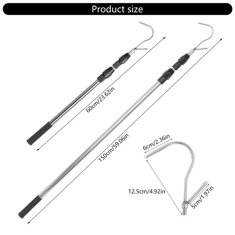 Multi Section Lockable Telescopic Puller Extends 23''-59'' Awning Opener Poles Stainless Telescoping Poles with Hook