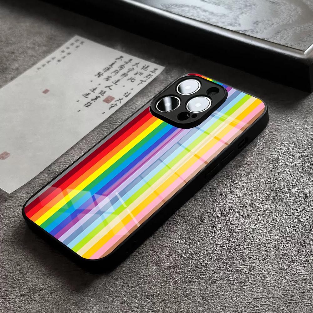 Colorful Rainbow Stripe Phone Case For IPhone 17 Pro Max 14 Pro 15 12 11 13 Mini X XR XS 16 Plus SE Glass Cover