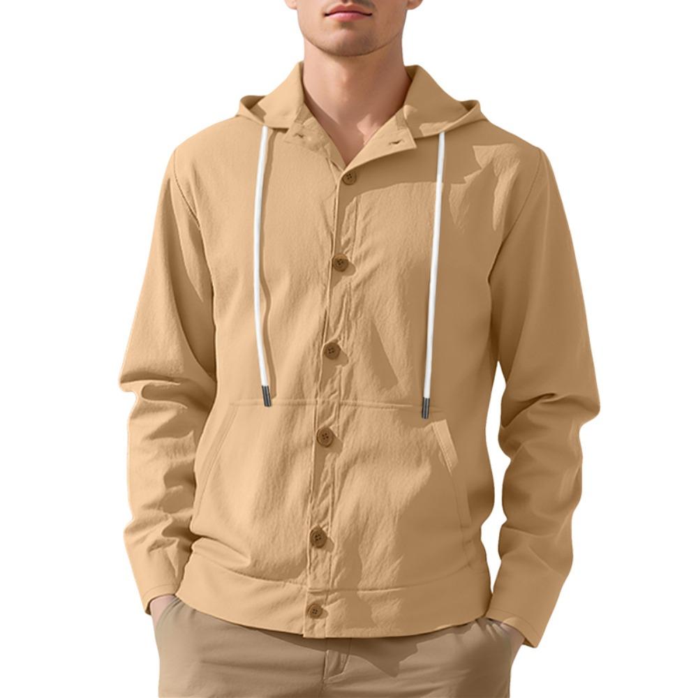 Men's Hoodie Linen Vintage Spring and Autumn Shirt Casual Loose Long Sleeved Clothes High Quality Trendy Men's Clothing