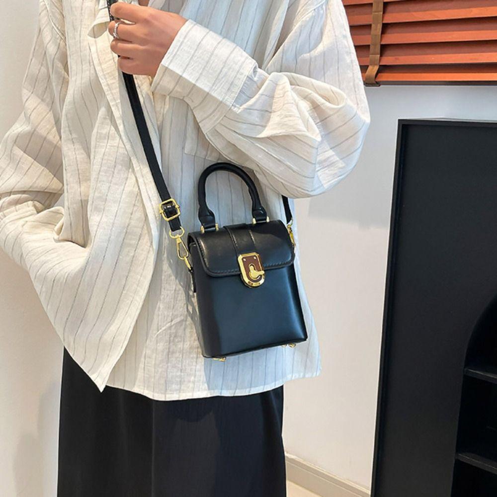Handbag Contrast Color Phone Bag PU Ins Square Tote Bag Retro Simple Shoulder Bag Travel