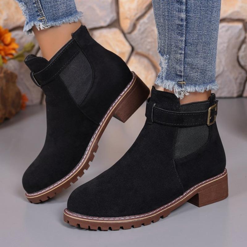 Plus-size Buckle Shoes, Square-heeled Fashion Boots, New Round-toed Mid-calf Women's Boots