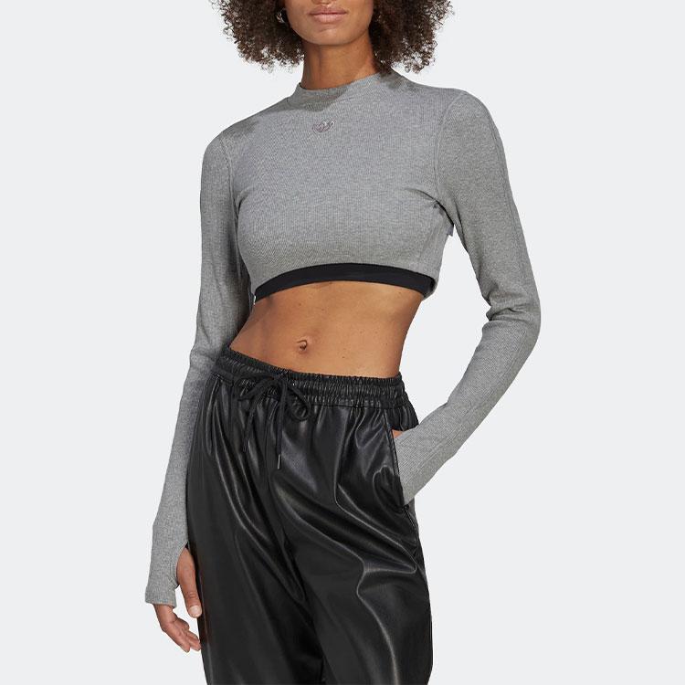 Adidas Originals X Blue Version Long Sleeve Solid Color Sports Crop Top Women Tops Gray HK7233
