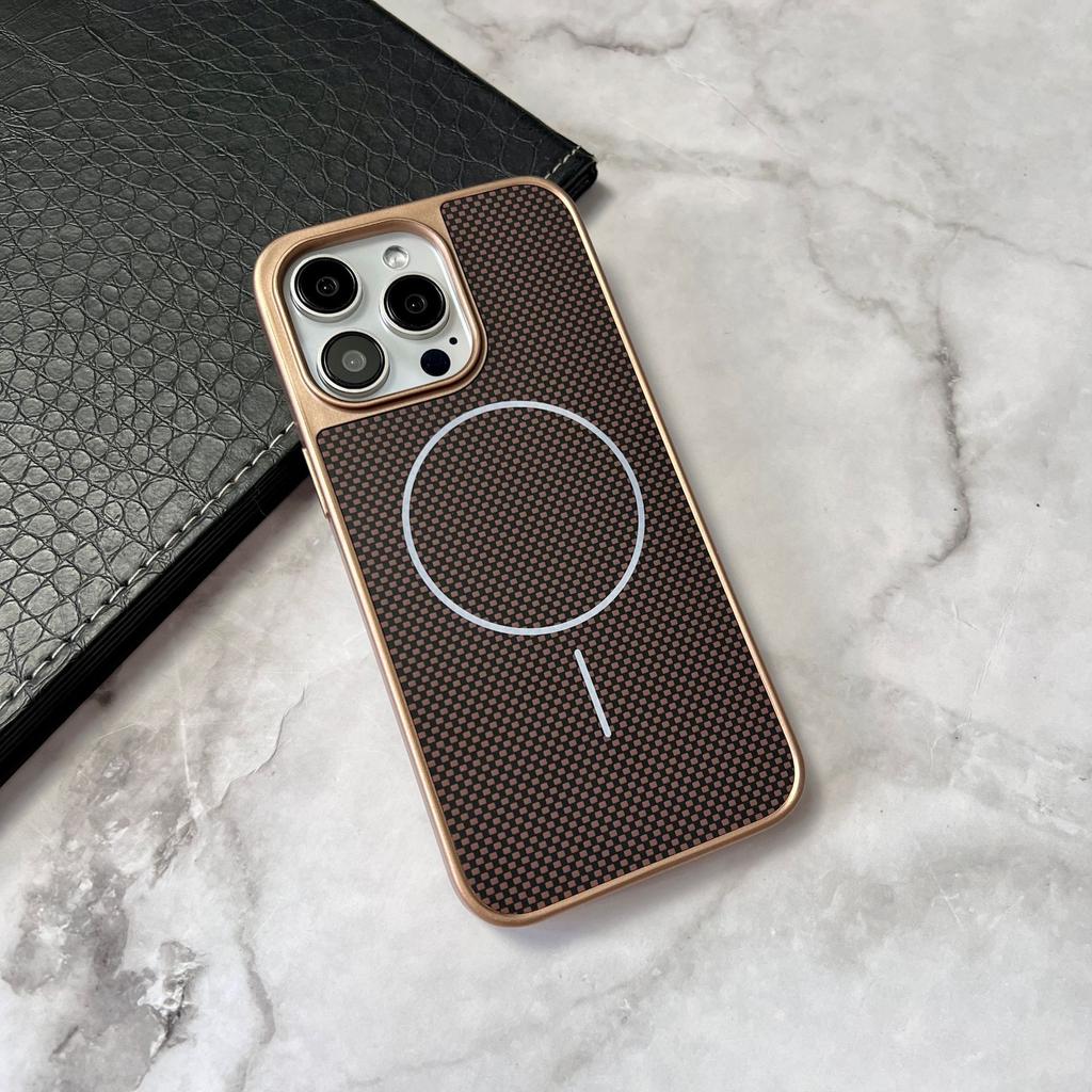 15 16 17 Pro Max Carbon Fiber Texture Magnetic Wireless Charging Phone Case for IPhone 16 Plus Matte Leather Protection Shell