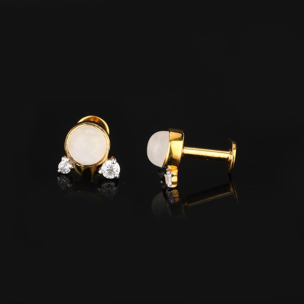 Rainbow Moonstone & CZ Earrings 925 Sterling Silver Gold Plated Fine Jewelry Gift for Her