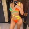 Asymmetric Gradient Tummy Cut Out One Piece Swimsuit Women Swimwear Female Monokini High Leg Cut Bather Bathing Suit Swim