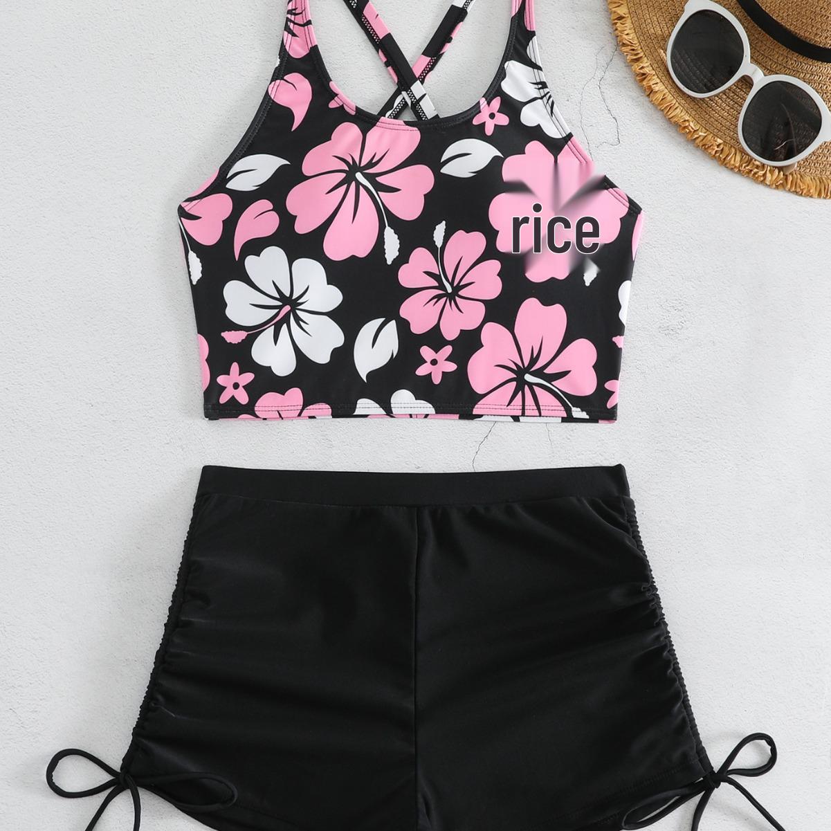 

2024 Cross-Border European & American Women s High-Waisted Backless Print Bikini Small
